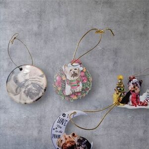 Set Of 4 Yorkie Dog Christmas Ornaments Cute Dog Holiday Decor